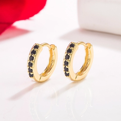Elegant Copper Zirconia Huggie Hoop Earrings For Women 14K Gold Plated Single Row Pave Geometric Fashion Jewelry Gift