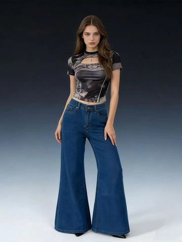 Women's High Waist Washed Micro Flare Jeans Retro Wide Leg Loose Denim Pants For Casual Commute Office Wear