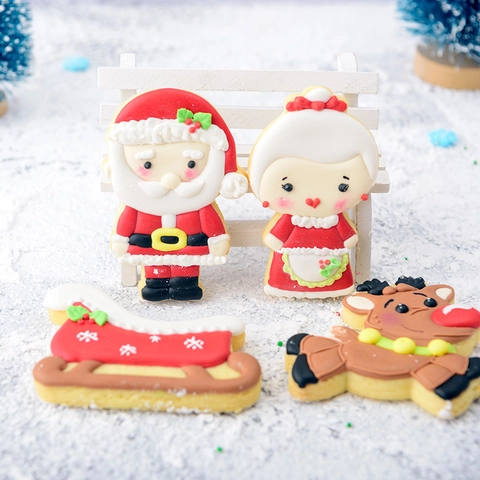 Weihnachts Plätzchen Ausstecher PLA Kunststoff Weihnachtsmann Rentier Schlitten Baum Kranz Fondant Form DIY Backwerkzeug