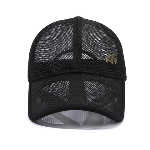 Men Mesh Baseball Cap Breathable Summer Sun Hat Adjustable With Metal Car Emblem Outdoor Sporty Polyester Headwear