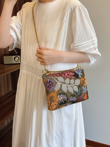 Pochette Da Sera Donna Ricamo Paillettes Pizzo Künstliche Perle Tessuto Con Catena In Metallo Busta Vintage Festa
