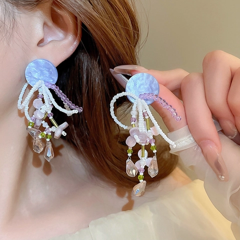 Handgefertigte Perlenohrringe Mit Silver Earring Post Geometrische Acryl Blumen Quaste Böhmisch Elegant Für Damen