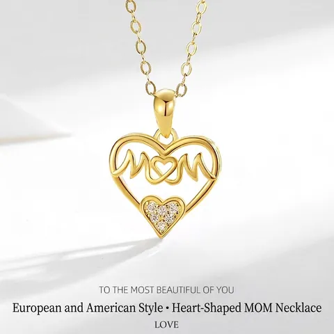 Collana con Pendente a Cuore in Argento Sterling 925 con Lettera MOM Doppio Cuore Traforato Strass Intarsiato Regalo Festa della Mamma Donna
