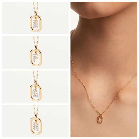 Initial Alphabet Letter Necklace Octagon Pendant Gold Plated Copper Micro Inlaid Zircon Fashion Jewelry For Women