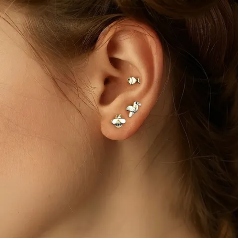 S925 Sterling Silver Animal Stud Earrings For Women Gold Plated Black Zirconia Bee Bird Fish Snake Retro Fashion Jewelry