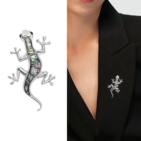Vintage Legierung Gecko Brosche Mit Abalone Muschel Eingelegte Eidechse Tier Nadel Für Damen Mode Kreative Kleidung Zubehör Geschenk