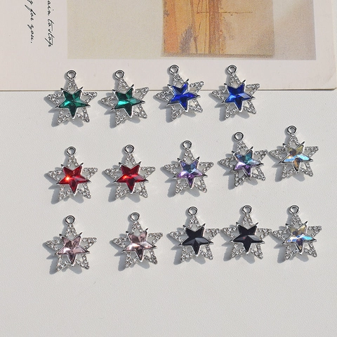 Star Charms Zinc Alloy Rhinestone Inlaid DIY Jewelry Making Accessories Multi-Color Sparkling Pendants Handcrafts