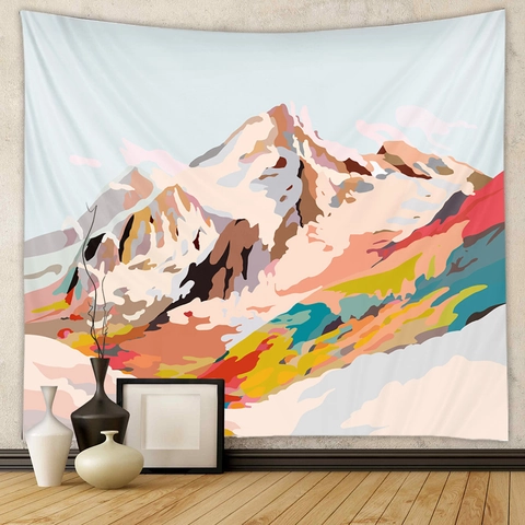 Arazzo Da Parete Poliestere Paesaggio Montano Astratto Colorato Stile Nordico Boho Tessuto Di Sfondo Decorazione