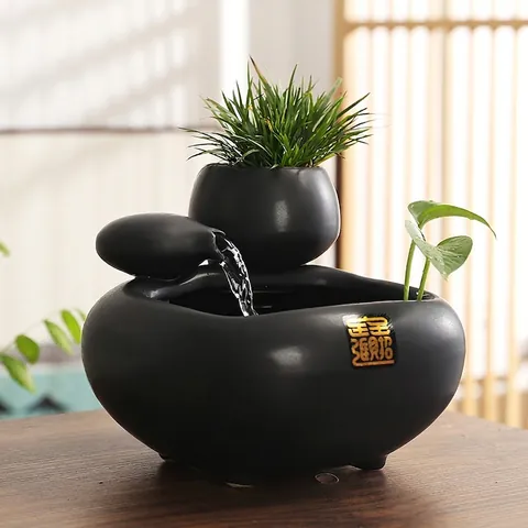 Ceramic Tabletop Fountain Zen Desktop Water Feature Circulation Ornament For Home Office Modern Decor