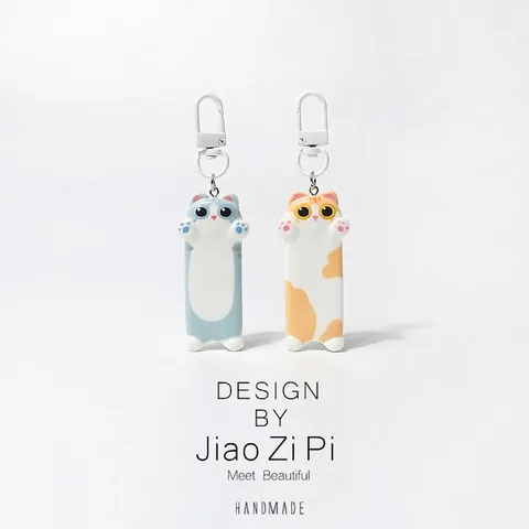 Simpatico Portachiavi Gatto Cartone Animato Ciondolo Gattino in Resina Ornamento Zaino Regalo Accessorio Quotidiano
