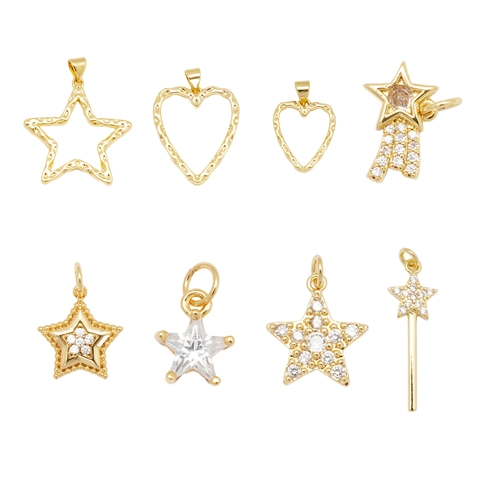 Copper 18K Gold Plated Necklace Pendant Heart Star Shape Rhinestone Pave DIY Charm Light Luxury Fashion Jewelry Women Accessories