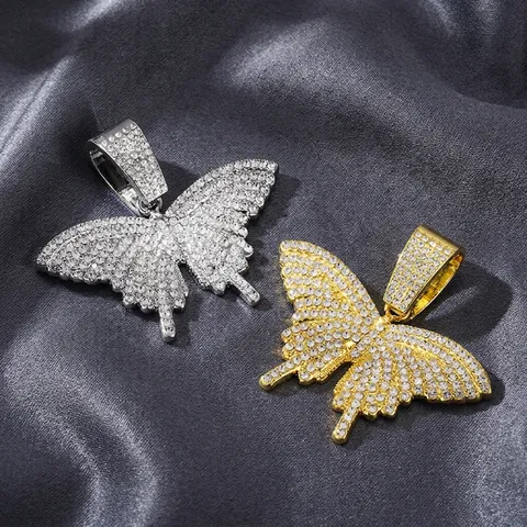Ciondolo a Farfalla Hip Hop Iced Out per Uomo Donna Collana in Lega con Strass a Forma di Animale Gioielli Bling Accessori Moda