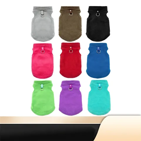 Pet Warm Fleece Vest Harness Clothing For Cats Small Medium Dogs Sleeveless Winter Jacket With Metal D Ring Plaid Solid