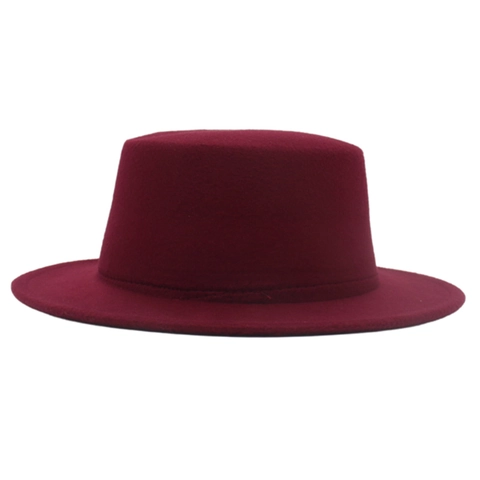 Sombrero Boater Vintage Fieltro De Lana Copa Plana Ala Pequeña Estilo Francés Elegante Fedora Color Sólido Para Mujer Hombre