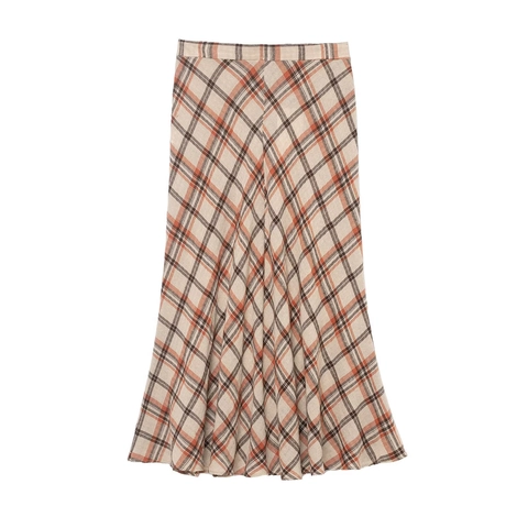 Plaid Midi Skirt High Waist A-Line Vintage Street Style Polyester Blend Elegant Casual Bottoms For Women