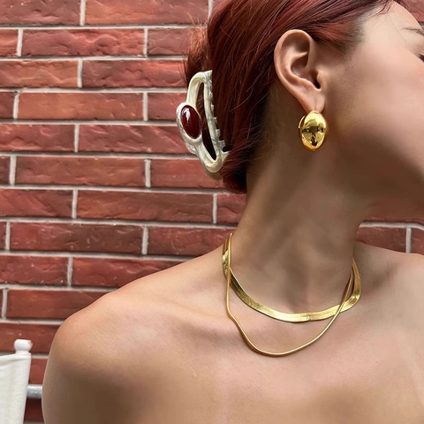Zinc Alloy Oval Hoop Earrings Mirror Polish Geometric High Shine Metal Ear Buckles Fashion Jewelry For Women