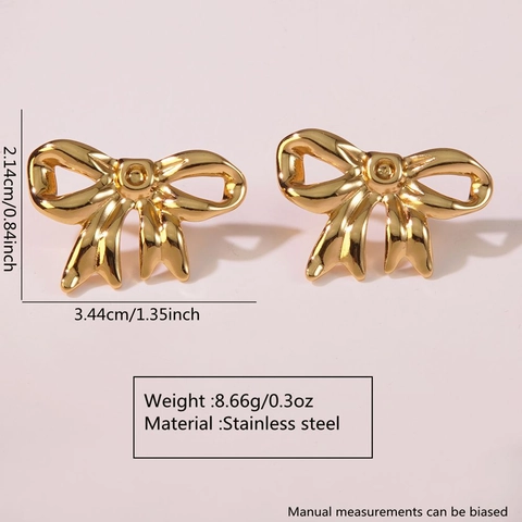 Vergoldete Schleife Ohrstecker Edelstahl Strukturierte Hohle Bowknot Mode Schmuck Für Damen