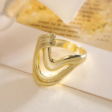 Minimalist Geometric Open Ring Copper Gold Plated Irregular Niche Design Adjustable Jewelry For Women