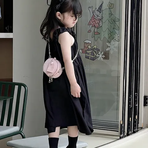 Fashionable Kids Mini Round Bag PU Leather Artificial Pearl Chain Shoulder Bag Versatile Cute Girls Coin Purse Crossbody Bag Accessory