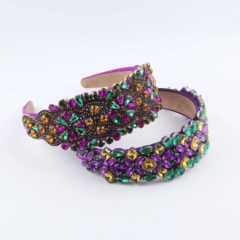 Serre-Tete Baroque Large Avec Strass Colores Alliage Tissu Vintage Accessoire Cheveux Pour Femmes Mode