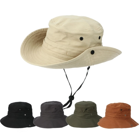 Outdoor Sun Protection Bucket Hat Canvas Foldable Hiking Boonie Cap With Adjustable Chin Strap Breathable Metal Vents