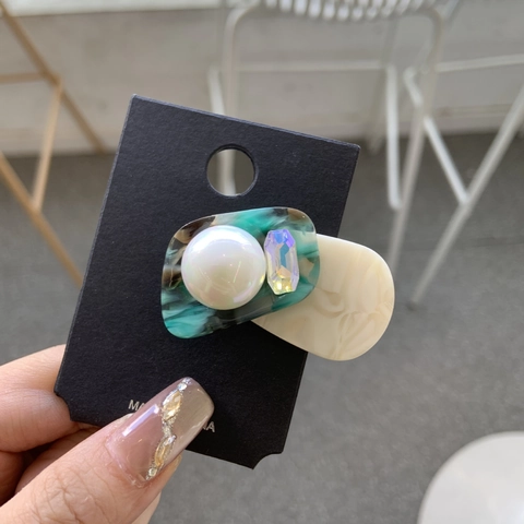 Acetate Hair Clip With Faux Artificial Pearl And Rhinestone Elegant Duckbill Side Hairpin For Women Daily Fashion Accessories