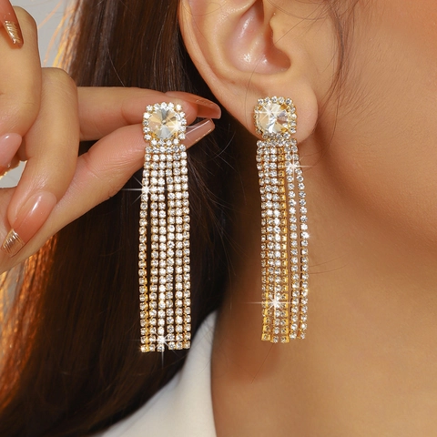 Lange Quasten Ohrringe Strass Zirkon Kupfer Schmuck Mit Edelstahl Ohrstecker Glitzernde Luxus Abend Hochzeit Für Damen