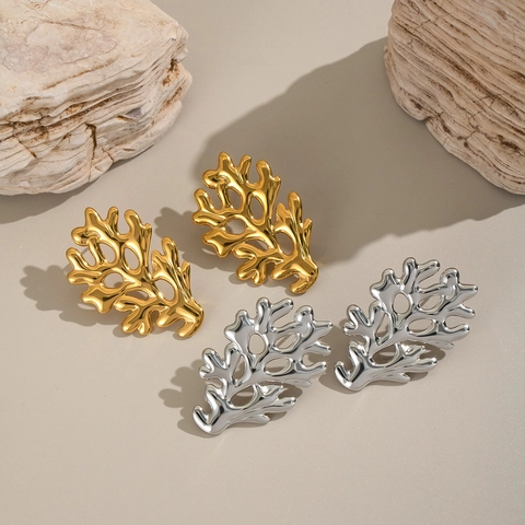 Coral Branch Ohrstecker Edelstahl Wasserdicht Hypoallergen Minimalistisch Geometrisch Ozean Strand Schmuck Für Frauen