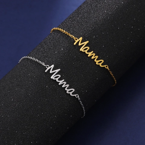 Stainless Steel Mama Letter Charm Bracelet With Layered Bead Chain Adjustable Mother Day Gift Jewelry For Women