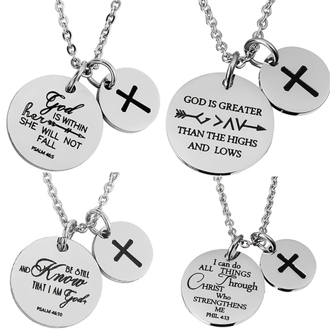 Collana con Pendente Versetto Bibbia in Acciaio Inossidabile Collana a Croce Religiosa Pendente Tondo Regalo Gioielli Uomo Donna