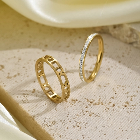 Anello Traforato in Acciaio Inossidabile Con Numeri Romani Per Donna Pavé di Strass Anello Alla Moda Rimovibile