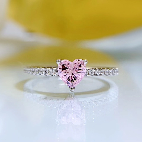 Anello Argento Sterling 925 Cuore Rosa Zirconia Micro Pavé Scintillante Elegante Gioielleria Regalo Per Donna