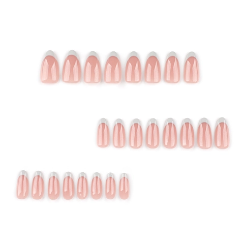 French White Almond Press On Nails Nude Pink High Gloss Elegant Artificial Finger Nails For Women Daily Manicure