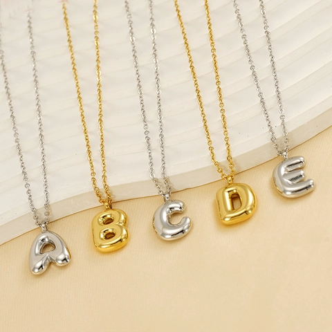 Collar De Letra Inicial De Burbuja 3D De Acero Inoxidable Chapado En Oro De 18K Colgante De Alfabeto Para Mujer