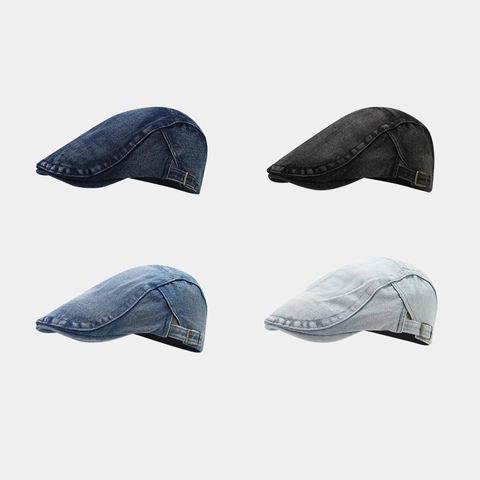 Coppola In Denim Lavato Vintage Fibbia In Metallo Regolabile Cappello Ivy Newsboy Retrò Casual Protezione Solare