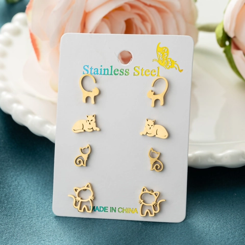 Pendientes de Botón de Gato de Acero Inoxidable Forma de Animal Minimalismo Joyería para Mujer Uso Diario Escuela Multicolor