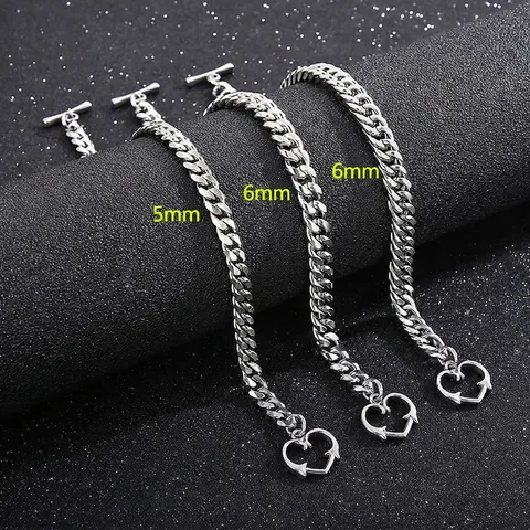 Bracciale A Catena Cubana In Acciaio Inossidabile Con Chiusura A Cuore Gioielli Di Moda Unisex Metallo