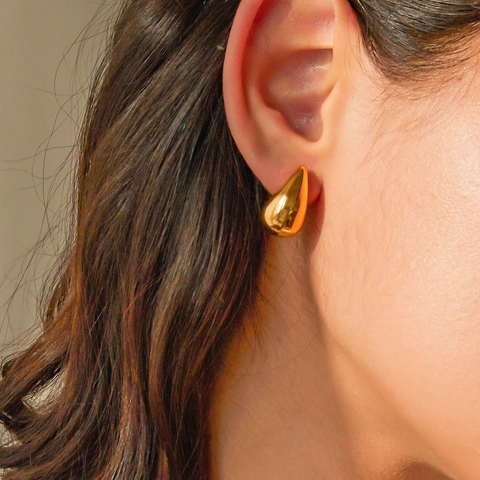 Waterdrop Stud Earrings Stainless Steel 18K Gold Plated Minimalist Teardrop Mirror Polished Chic Jewelry For Women