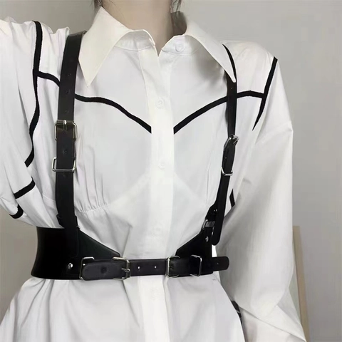 Damen PU Leder Körpergeschirr Gürtel Verstellbare Weste Stil Korsett Punk Gothic Streetwear Taille Mode Accessoire