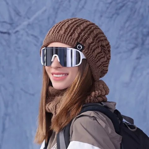 Winter Mütze Und Halswärmer Set Acryl Gestrickt Zopfmuster Fleecegefüttert Dick Warm Winddicht Outdoor Ski Damen Herren