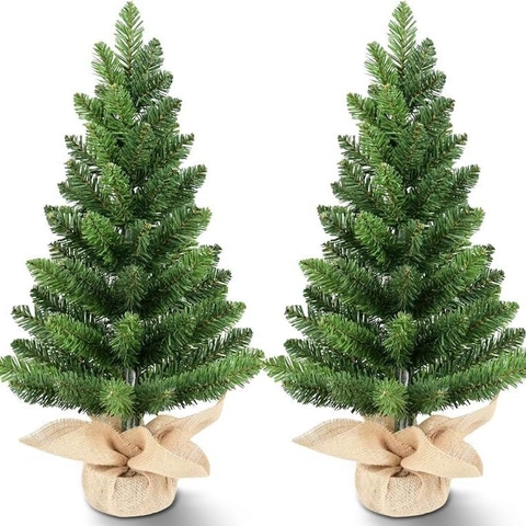 Mini Sapin De Noël Artificiel PE Vert Avec Base En Toile De Jute Décoration De Table Bureau Décoration Rustique Maison Bureau