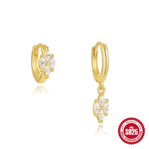 Orecchini Cerchio Fiore Petalo Zircone Marchese Argento Sterling 925 Placcato Oro Gioielli Moda Asimmetrici Donna