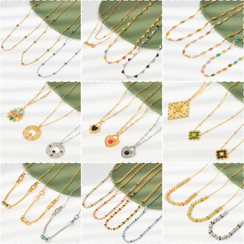 Collana in Smalto Acciaio al Titanio Vintage per Donna Pendente Geometrico a Spiga di Grano a Cuore Retro Francese Gioielli di Moda