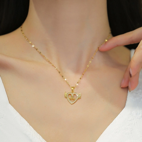Mama Herz Anhänger Halskette Mit Engelsflügeln Edelstahlkette Kupfer Zirkonia Eleganter Schmuck Für Damen