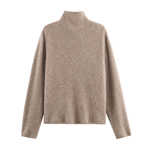 Women Knit Cardigan Wool Blend Fuzzy Hairy Texture Stand Collar Button Down Casual Solid Fashion Long Sleeve Sweater