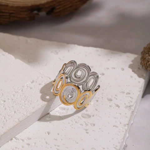 Anello A Vortice Cavo Acciaio Inossidabile Oro Argento Misto Geometrico Impermeabile Ipoallergenico Chic Gioielli Donna