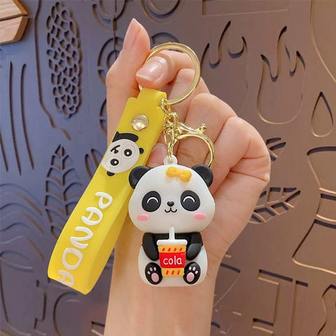 Portachiavi Panda Cartone Animato 3D PVC Silicone Cinturino Da Polso Borsa Ciondolo