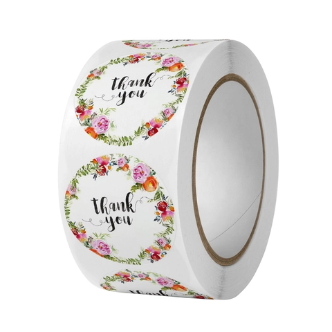 Adesivi Grazie Rotolo Corona Floreale Rotonda Etichette Adesive Per Confezioni Regalo Matrimonio Stile Acquerello Decorazione Artigianale
