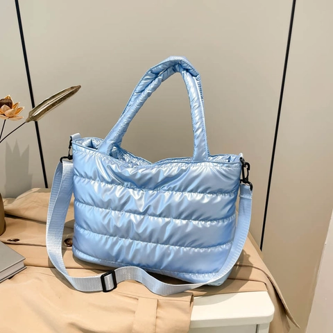 Puffer Shoulder Bag Glossy Nylon Quilted Large Capacity Crossbody Tote Space Cotton Winter Fashion For Women