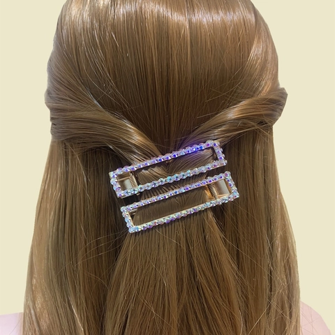Strass Rechteckige Hohle Haarspange Legierung Entenschnabel Pin Farbverlauf Bunte Funkelnde Kopfschmuck Für Frauen Mädchen